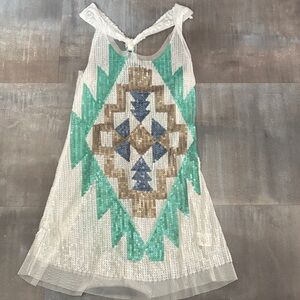 Verty Women's Tank Top with Geometric Pattern - White, Green, Brown, Blue